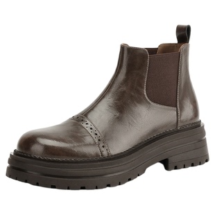 达芙妮棕色瘦瘦靴女2026冬款春款英伦风马丁靴厚底切尔西弹力短靴