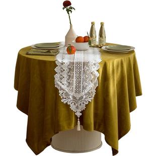 范居态度夏莫尼氛围感法式餐桌旗白色蕾丝边柜长条装饰布ins床旗