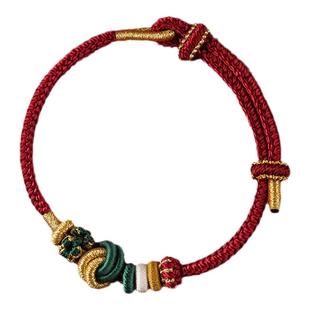 桃花酒窝结手绳手工编织可穿珠红手链diy配件送女朋友礼物小红绳