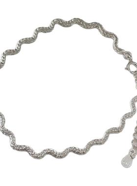 s925纯银珍珠弹力波纹小众手链女