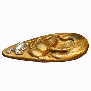 臻宝堂茶搁铜制茶匙架纯手工雕刻采莲茶枕文房镇纸臂搁茶具小配件