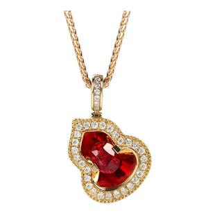 加大版18K玫瑰金葫芦天然鸽血红宝石吊坠 镜面钻石万能扣项链复古