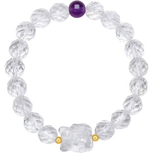 周六福黄18k金au750水晶手串白水紫水半宝手链女款新年礼物旗舰店