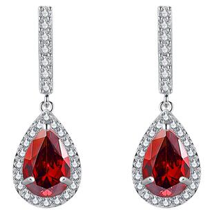 Blanche欧美水滴鸽血红水晶耳环 OL通勤气质高级感耳钉喜婆耳饰女