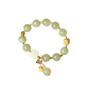 天然和田玉黄口料圆珠原创搭配款手链 女款玉石手串设计款饰品