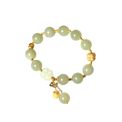 天然和田玉黄口料圆珠原创搭配款手链 女款玉石手串设计款饰品