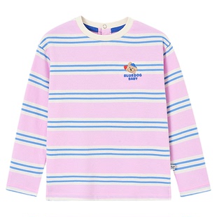 BLUEDOG 韩国蓝狗26SS春季彩色条纹休闲风圆领长袖T恤儿童上衣