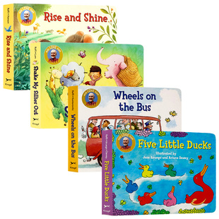 拉斐唱读系列4册 五只小鸭子 英文原版绘本 Five Little Ducks 公车巴士上的轮子 甩掉我的小调皮 太阳出来了 亲子共读启蒙纸板书