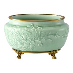 茱莉安欧式精美薄荷绿艺术装饰品法式复古铜陶瓷家居桌面果盘摆件