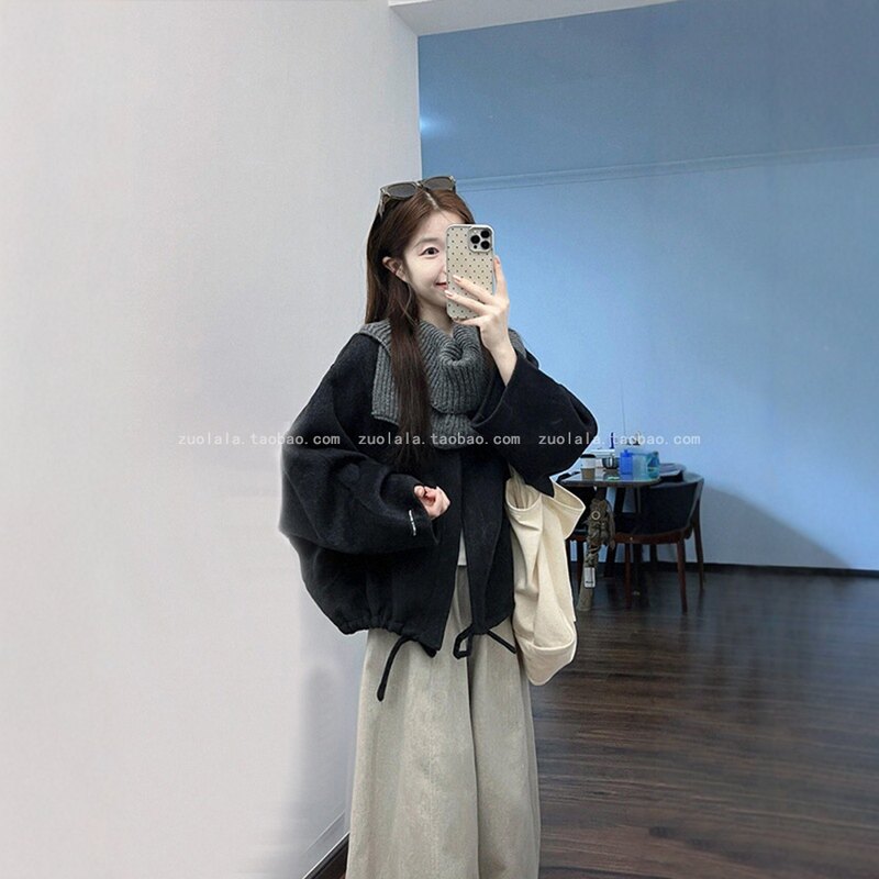 巨好看的冬装一整套大码胖mm韩系高级感毛呢大衣外套阔腿裤套装女