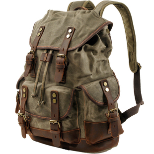 二战伞兵双肩包休闲户外书包大容量机车背包帆布露营登山包电脑包
