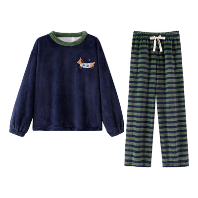 2025年新款珊瑚绒女童睡衣秋冬季加厚保暖加绒家居服套装可外穿