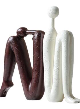 背靠背火柴人雕塑陶瓷摆件