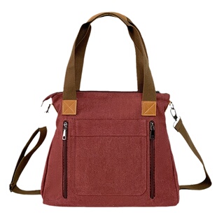 新青年方形帆布单肩包拉链横款休闲纯色单肩斜跨包工作生活托特包