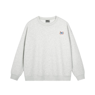 美式慵懒风超显白藏蓝色卫衣女小众卡通腊肠狗印花宽松显瘦上衣潮