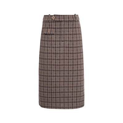 JESSIE咖色a字格子半身裙女秋冬新款中长款时尚洋气减龄裙子