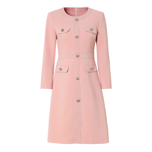 海青蓝 秋冬连衣裙女2026年新款粉色中长款高级小众时尚女装裙子