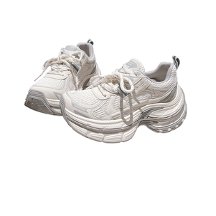 真皮版~韩版ins超火巴黎老爹鞋粉色厚底松糕小个子6cm运动鞋女鞋