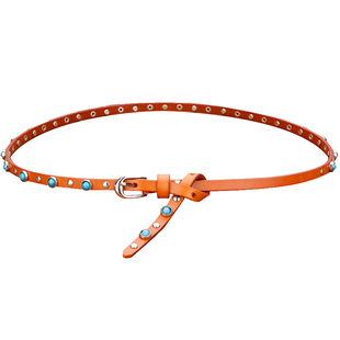 头层纯牛皮女士细腰带装饰配裙牛仔裤复古铆钉皮带窄简约百搭韩国