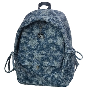 潮流复古牛仔布双肩包女高中学生初中生大容量书包男小众个性背包