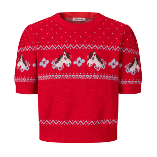 HERLIAN 2025年冬季女士小马提花短袖套头毛衫