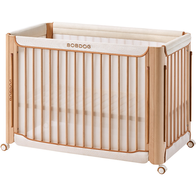 巴布豆无油漆婴儿床可移动宝宝床