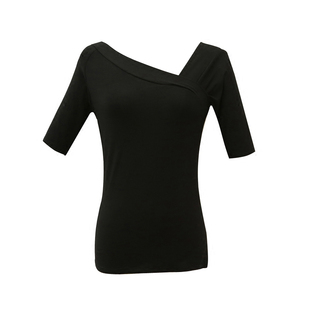 2025夏装2穿领女装黑色一字领长袖T恤V领修身露肩短袖打底衫上衣