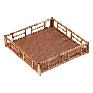 梅鹿竹大漆茶具围栏收纳茶托盘奉茶盘单层中式小号方形干泡复古风