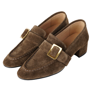 IORE理想矿石 克制中蕴含力量 摔皱油蜡牛皮金属扣粗跟中跟单鞋