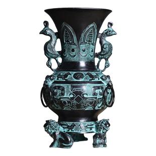 狮子花瓶青铜器仿古摆件工艺礼品收藏古董办公室书柜复古装饰品