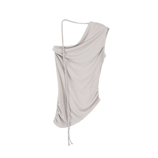 pusumede 清冷美人 不对称斜肩吊带女设计感小众无袖露肩背心上衣