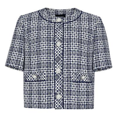 mojo修身格纹小香风短外套