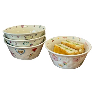 奶油涂鸦*创意卡通高颜值陶瓷碗家用可爱大号米饭碗早餐碗沙拉碗