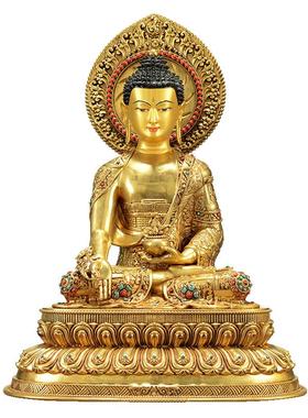 闯隆铜鎏金雕花药师佛摆件