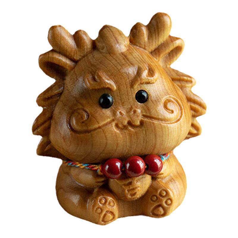 木质朱砂吉祥物木雕生肖属相老虎车载牛羊鸡猪可爱小摆件装饰木头