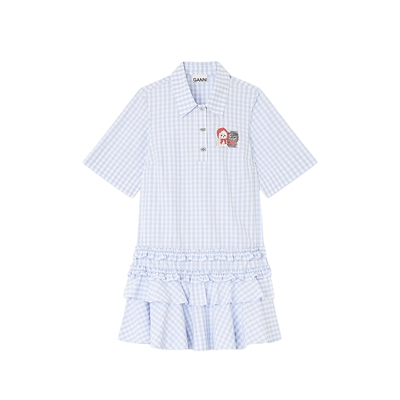 【七夕系列】GANNI女装 清新格纹学院风衬衫连衣裙百褶裙W110901M