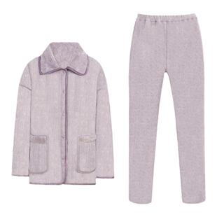 橙线情侣款睡衣提花千鸟格雪绒花双面可穿秋冬款家居服套装E22076