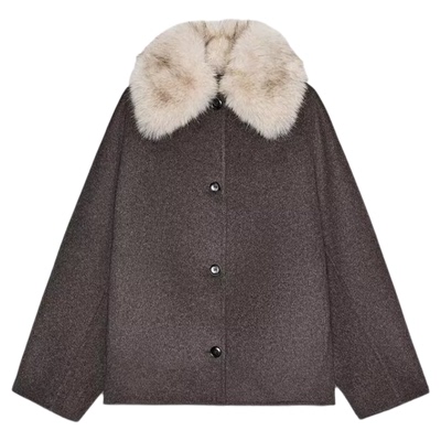 大翻领人造皮草效果领口夹克外套