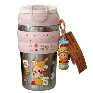 复古简约ins风保温杯可爱星星人挂件便携咖啡杯高颜值不锈钢水杯