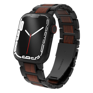 适用苹果手表表带S11男applewatch S10表带iwatchultra3表带SE金属镶红檀木高级7/6/5/4代s9感S8女款个性表带