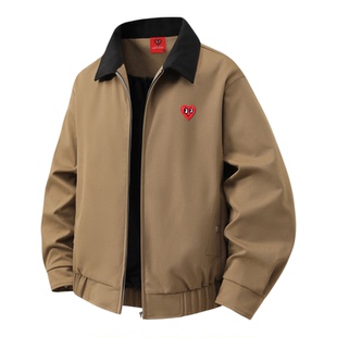 查尔斯桃心 美式撞色翻领夹克男秋季宽松休闲复古惠灵顿工装外套