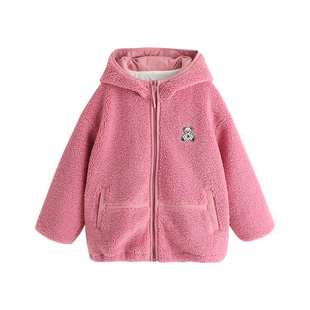 沫沫童装女童冬装连帽外套2025秋冬季新款儿童羊羔绒加绒加厚洋气