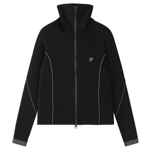 FILA FUSION斐乐潮牌编织外套女官方冬新款保暖修身高领毛衣开衫