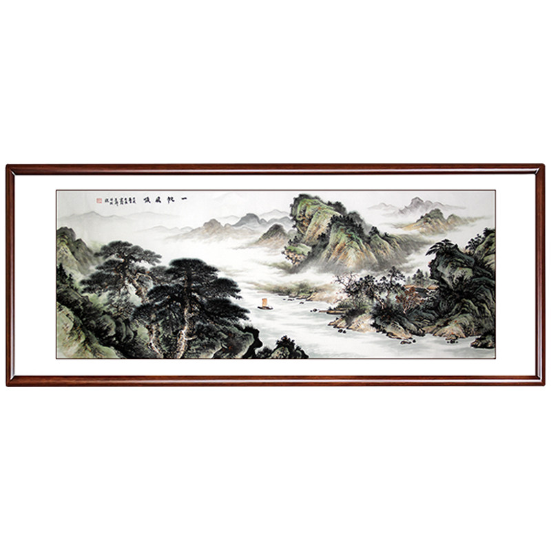 一帆风顺纯手绘国画山水画客厅靠山招财挂画办公室沙发中式装饰画