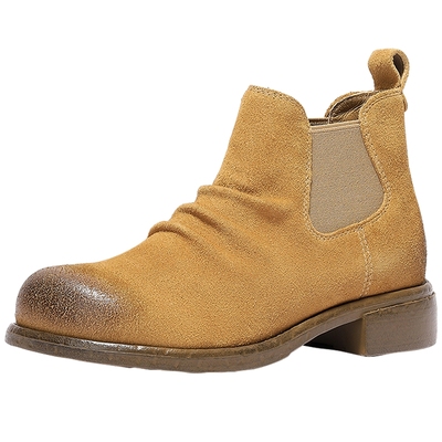 森达弹力切尔西靴女2025冬新潮流绒面擦色褶皱休闲短靴ZTI39DD5