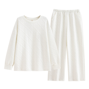 悦内睡衣女款秋冬季加厚纯棉长袖空气棉夹层夹棉家居服春秋季套头