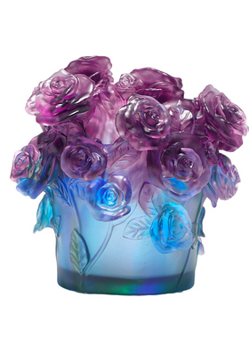 轻奢幻彩琉璃玫瑰花瓶摆件