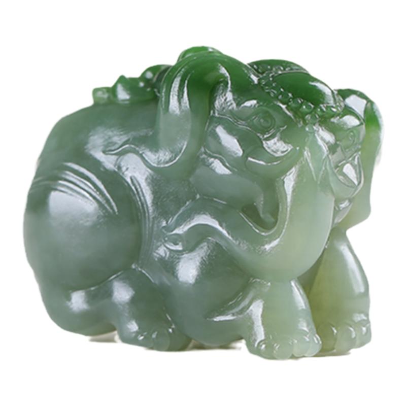 和田玉碧玉大象生肖猴手把件文玩