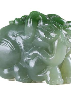 和田玉碧玉大象生肖猴手把件文玩