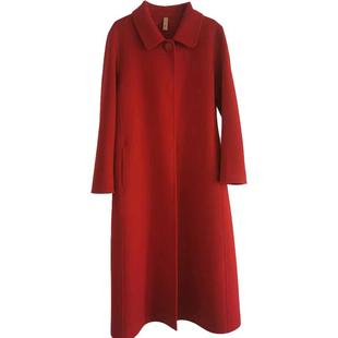 简约大方双面羊绒大衣女暗红色婆婆外套长款收腰长款毛呢外套